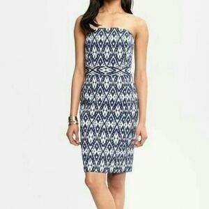 Banana Republic Blue Ikat Strapless Dress, Size 4